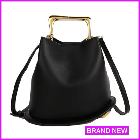 PU Leather Bucket Bag Crossbody Shoulder Purse Top Handle Elegant Chic - Picture 2 of 6